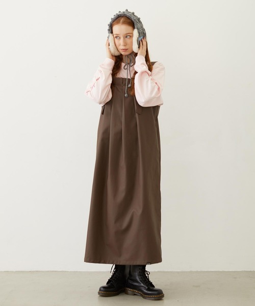MILKFED.（ミルクフェド）の「FAUX LEATHER TUCK DRESS（ワンピース・レディース・ブラック/ライトピンク/ブラウン・ONE SIZE）」の12枚目の写真