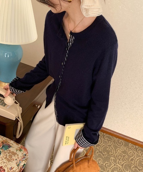 LAC-VERT（ラック・ヴェール）の「【レイヤード見え】チェックポイントカーディガン（カーディガン/ボレロ・レディース・レッド/ネイビー/ブラック/グレー・FREE）」の5枚目の写真