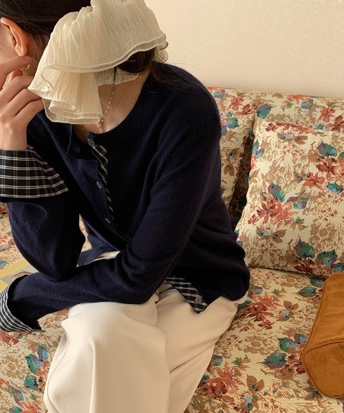 LAC-VERT（ラック・ヴェール）の「【レイヤード見え】チェックポイントカーディガン（カーディガン/ボレロ・レディース・レッド/ネイビー/ブラック/グレー・FREE）」の6枚目の写真