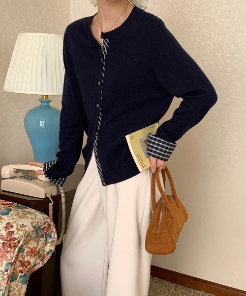 LAC-VERT（ラック・ヴェール）の「【レイヤード見え】チェックポイントカーディガン（カーディガン/ボレロ・レディース・レッド/ネイビー/ブラック/グレー・FREE）」の7枚目の写真