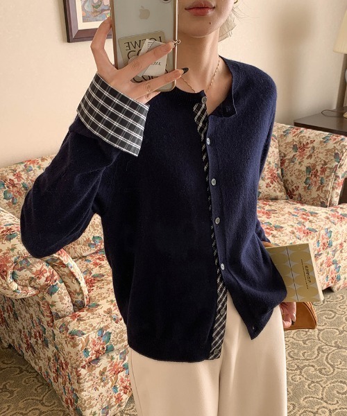 LAC-VERT（ラック・ヴェール）の「【レイヤード見え】チェックポイントカーディガン（カーディガン/ボレロ・レディース・レッド/ネイビー/ブラック/グレー・FREE）」の8枚目の写真