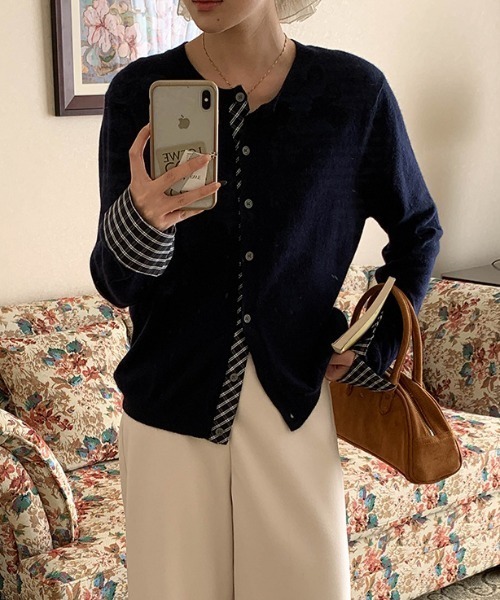 LAC-VERT（ラック・ヴェール）の「【レイヤード見え】チェックポイントカーディガン（カーディガン/ボレロ・レディース・レッド/ネイビー/ブラック/グレー・FREE）」の9枚目の写真