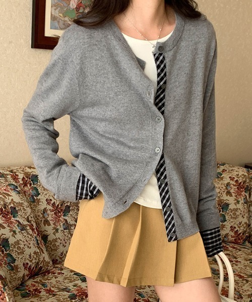 LAC-VERT（ラック・ヴェール）の「【レイヤード見え】チェックポイントカーディガン（カーディガン/ボレロ・レディース・レッド/ネイビー/ブラック/グレー・FREE）」の11枚目の写真