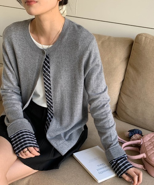 LAC-VERT（ラック・ヴェール）の「【レイヤード見え】チェックポイントカーディガン（カーディガン/ボレロ・レディース・レッド/ネイビー/ブラック/グレー・FREE）」の12枚目の写真