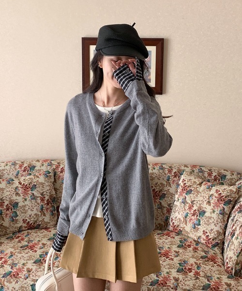 LAC-VERT（ラック・ヴェール）の「【レイヤード見え】チェックポイントカーディガン（カーディガン/ボレロ・レディース・レッド/ネイビー/ブラック/グレー・FREE）」の13枚目の写真