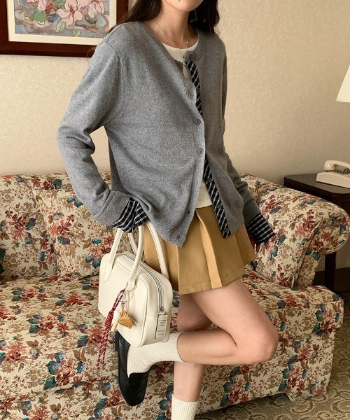 LAC-VERT（ラック・ヴェール）の「【レイヤード見え】チェックポイントカーディガン（カーディガン/ボレロ・レディース・レッド/ネイビー/ブラック/グレー・FREE）」の15枚目の写真