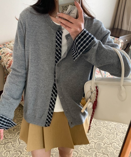 LAC-VERT（ラック・ヴェール）の「【レイヤード見え】チェックポイントカーディガン（カーディガン/ボレロ・レディース・レッド/ネイビー/ブラック/グレー・FREE）」の18枚目の写真