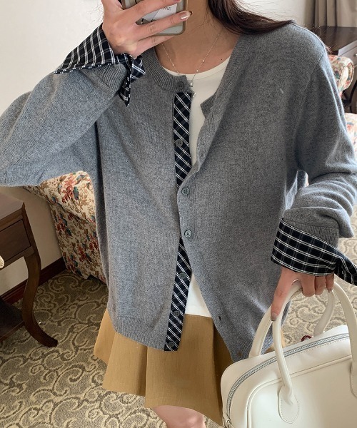 LAC-VERT（ラック・ヴェール）の「【レイヤード見え】チェックポイントカーディガン（カーディガン/ボレロ・レディース・レッド/ネイビー/ブラック/グレー・FREE）」の19枚目の写真