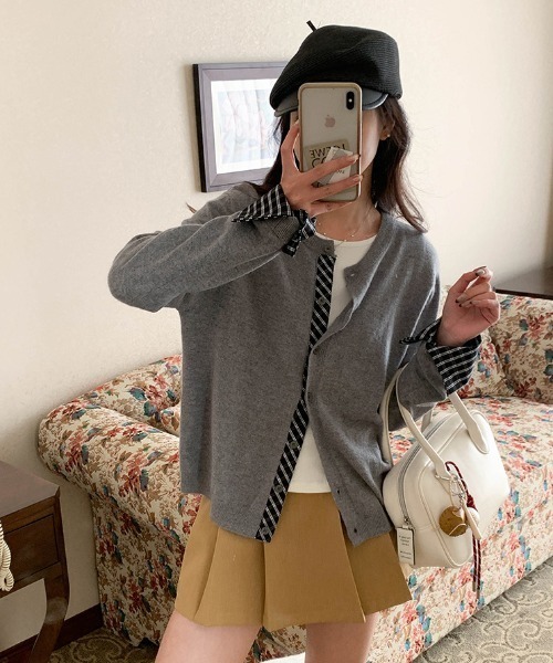 LAC-VERT（ラック・ヴェール）の「【レイヤード見え】チェックポイントカーディガン（カーディガン/ボレロ・レディース・レッド/ネイビー/ブラック/グレー・FREE）」の20枚目の写真