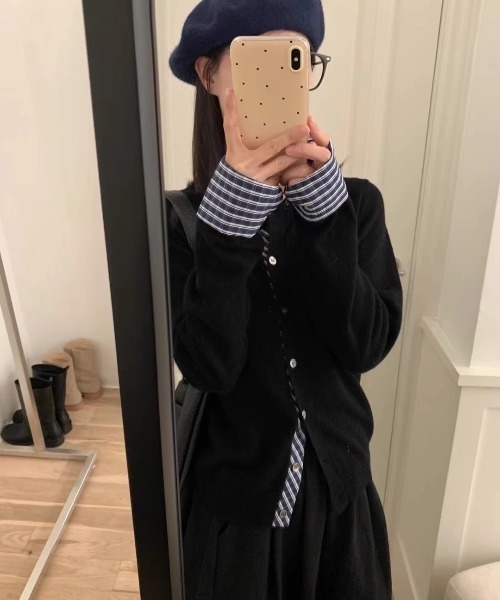 LAC-VERT（ラック・ヴェール）の「【レイヤード見え】チェックポイントカーディガン（カーディガン/ボレロ・レディース・レッド/ネイビー/ブラック/グレー・FREE）」の22枚目の写真