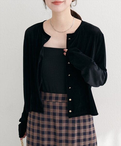 natural couture(ナチュラルクチュール)の「クルーネックシアーベロアカーデ(カーディガン/ボレロ・レディース・ブラウン/ピンク系その他/グレイッシュベージュ/ブラック/アイボリー/ネイビー/ピンクベージュ・FREE)」の3枚目の写真