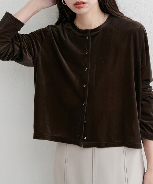 natural couture(ナチュラルクチュール)の「クルーネックシアーベロアカーデ(カーディガン/ボレロ・レディース・ブラウン/ピンク系その他/グレイッシュベージュ/ブラック/アイボリー/ネイビー/ピンクベージュ・FREE)」の22枚目の写真