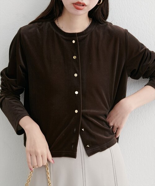 natural couture(ナチュラルクチュール)の「クルーネックシアーベロアカーデ(カーディガン/ボレロ・レディース・ブラウン/ピンク系その他/グレイッシュベージュ/ブラック/アイボリー/ネイビー/ピンクベージュ・FREE)」の21枚目の写真