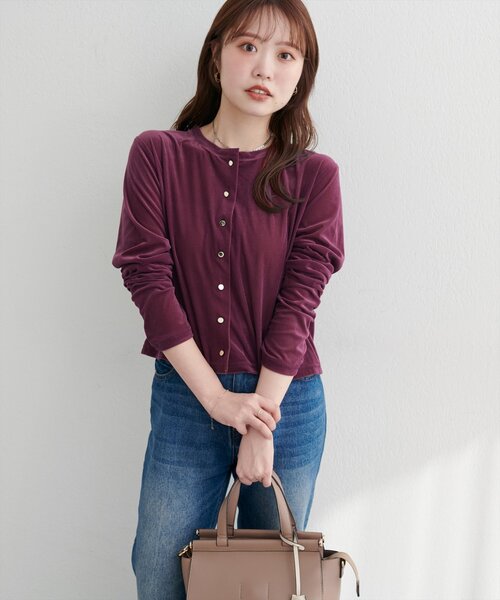 natural couture(ナチュラルクチュール)の「クルーネックシアーベロアカーデ(カーディガン/ボレロ・レディース・ブラウン/ピンク系その他/グレイッシュベージュ/ブラック/アイボリー/ネイビー/ピンクベージュ・FREE)」の14枚目の写真