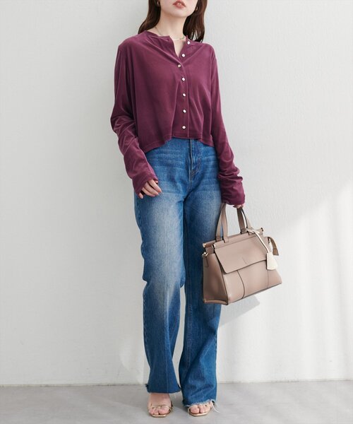 natural couture(ナチュラルクチュール)の「クルーネックシアーベロアカーデ(カーディガン/ボレロ・レディース・ブラウン/ピンク系その他/グレイッシュベージュ/ブラック/アイボリー/ネイビー/ピンクベージュ・FREE)」の13枚目の写真