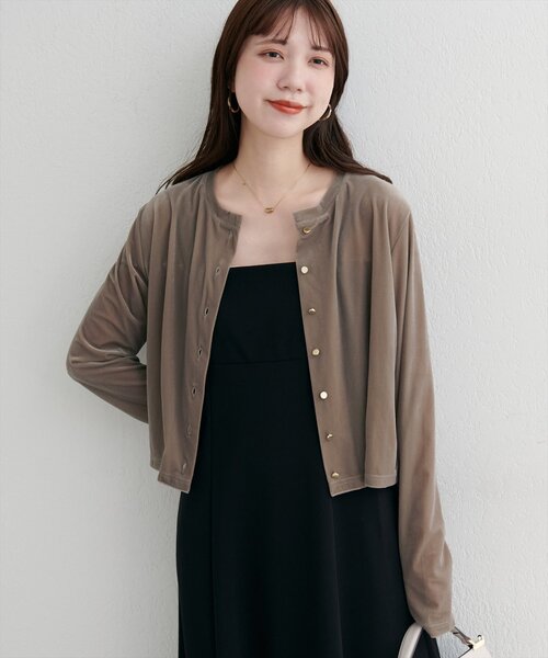 セール】クルーネックシアーベロアカーデ（カーディガン/ボレロ