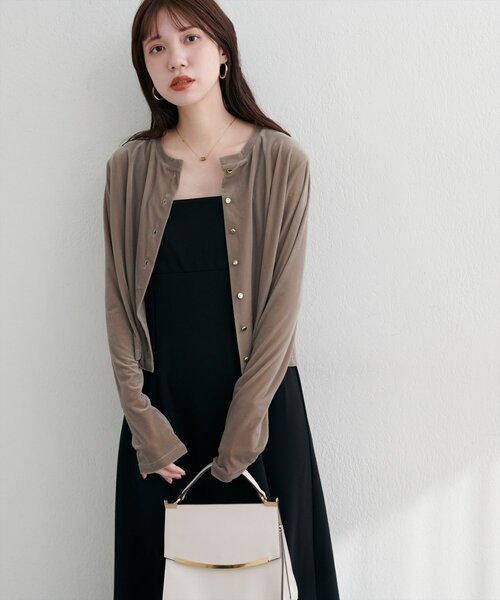 セール】クルーネックシアーベロアカーデ（カーディガン/ボレロ