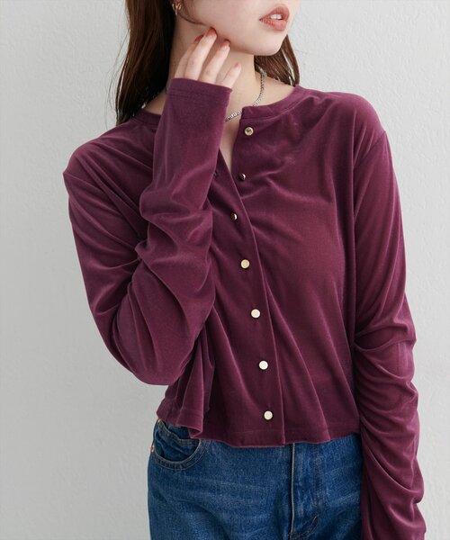 natural couture(ナチュラルクチュール)の「クルーネックシアーベロアカーデ(カーディガン/ボレロ・レディース・ブラウン/ピンク系その他/グレイッシュベージュ/ブラック/アイボリー/ネイビー/ピンクベージュ・FREE)」の7枚目の写真