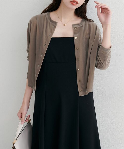 natural couture(ナチュラルクチュール)の「クルーネックシアーベロアカーデ(カーディガン/ボレロ・レディース・ブラウン/ピンク系その他/グレイッシュベージュ/ブラック/アイボリー/ネイビー/ピンクベージュ・FREE)」の4枚目の写真