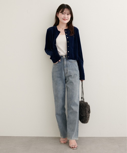 natural couture(ナチュラルクチュール)の「クルーネックシアーベロアカーデ(カーディガン/ボレロ・レディース・ブラウン/ピンク系その他/グレイッシュベージュ/ブラック/アイボリー/ネイビー/ピンクベージュ・FREE)」の12枚目の写真