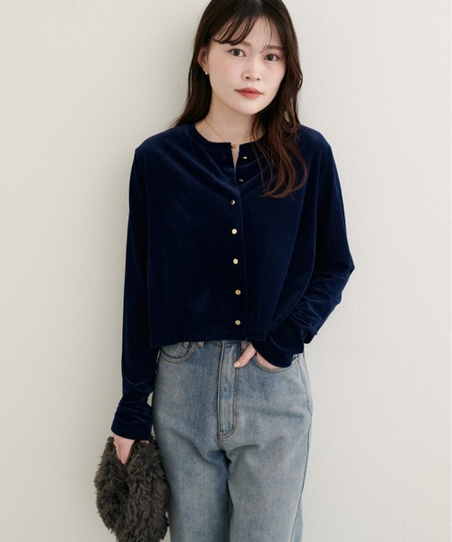 natural couture(ナチュラルクチュール)の「クルーネックシアーベロアカーデ(カーディガン/ボレロ・レディース・ブラウン/ピンク系その他/グレイッシュベージュ/ブラック/アイボリー/ネイビー/ピンクベージュ・FREE)」の9枚目の写真