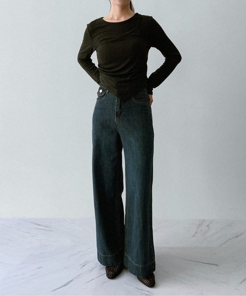 on:nue（オンニュ）の「【on:nue】 [着用動画あり！/5色展開] アシメレイヤードリブカットソー（Tシャツ/カットソー・レディース・バーガンディー/ホワイト/ブラック/レッドパープル/グレー・FREE）」の16枚目の写真