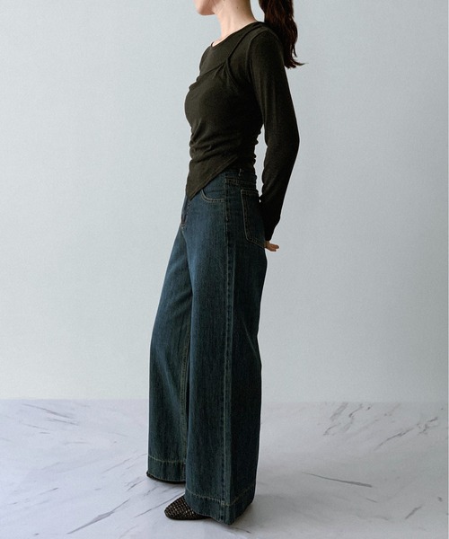 on:nue（オンニュ）の「【on:nue】 [着用動画あり！/5色展開] アシメレイヤードリブカットソー（Tシャツ/カットソー・レディース・バーガンディー/ホワイト/ブラック/レッドパープル/グレー・FREE）」の17枚目の写真