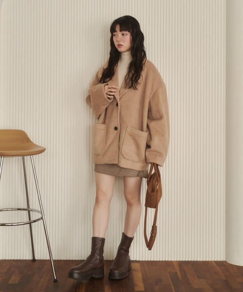 remoon シャギーコート ブラウン　チェック　フリーサイズ REMOON（リムーン）の「シャギーコート（その他アウター）」 - WEAR