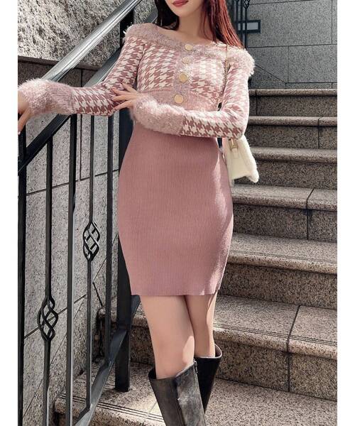 セール】ハウンドトゥースアンサンブルミニワンピース