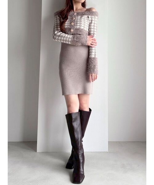 ハウンドトゥースアンサンブルミニワンピース（ワンピース