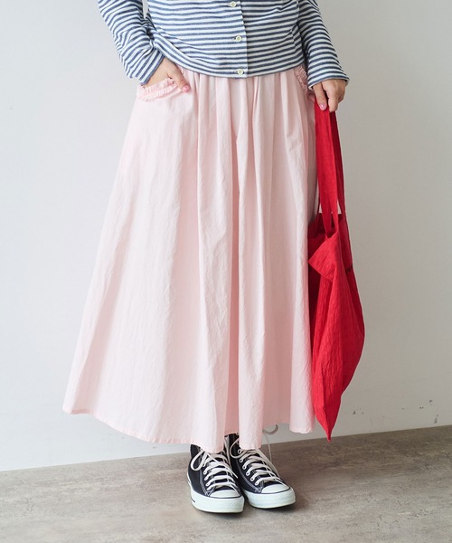 bulle de savon（ビュルデサボン）の「《early spring》コットン/キュプラ 高密度ブロード puri puri ポケット スカート（スカート・レディース・ブラック/ピンク・FREE）」の2枚目の写真