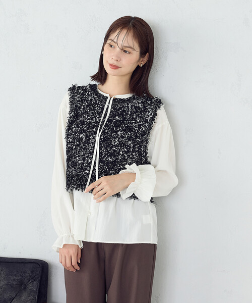 COMME CA ISM（コムサイズム）の「２ＷＡＹ　ツイード　ベスト（ベスト・レディース・ベージュ/ブラック系/アイボリー・FREE）」の12枚目の写真