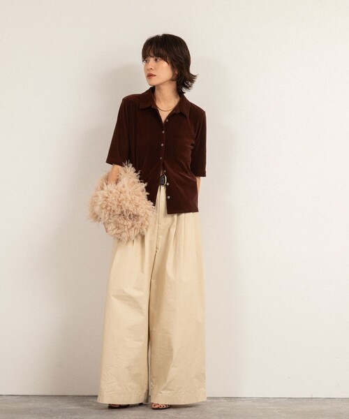 NOLLEY’S（ノーリーズ）の「【MAQWEL/マクウェル】ウォッシャブルベロア半袖シャツ（シャツ/ブラウス・レディース・ブラウン/カーキ・FREE）」の20枚目の写真