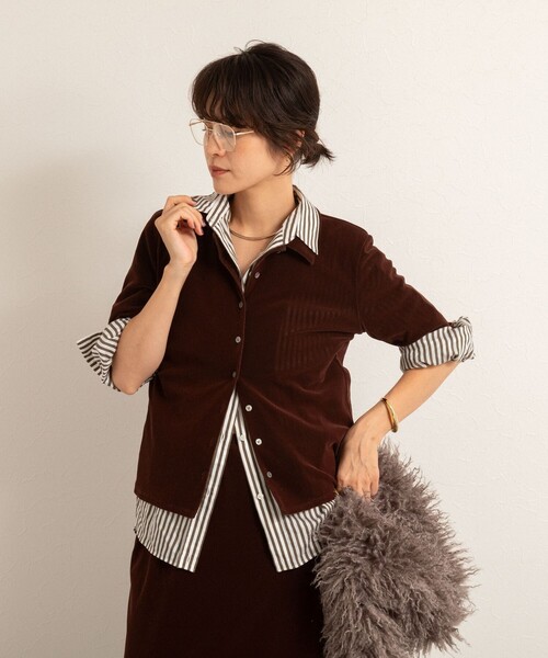 NOLLEY’S（ノーリーズ）の「【MAQWEL/マクウェル】ウォッシャブルベロア半袖シャツ（シャツ/ブラウス・レディース・ブラウン/カーキ・FREE）」の18枚目の写真