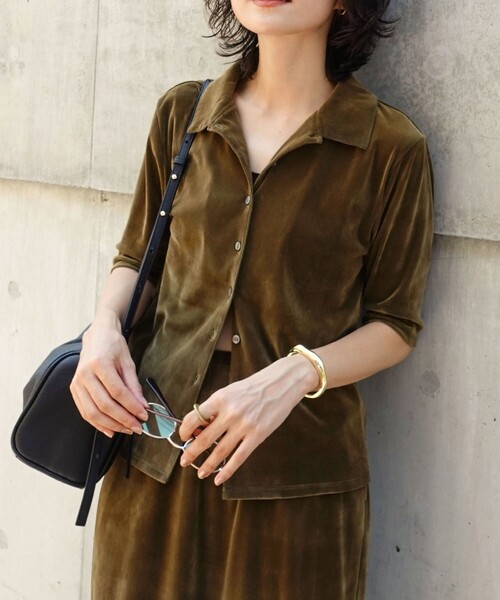 NOLLEY’S（ノーリーズ）の「【MAQWEL/マクウェル】ウォッシャブルベロア半袖シャツ（シャツ/ブラウス・レディース・ブラウン/カーキ・FREE）」の21枚目の写真
