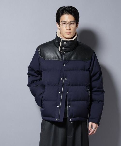 ナノユニバース 西川ダウン サージショートダウン　36　紺　ネイビー 西川ダウン(R)」ボアカラーサージショートダウン（ダウンジャケット