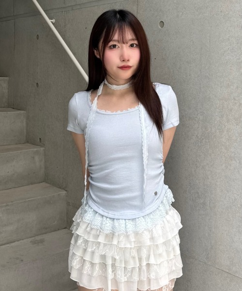 Lae(レイ)の「レースヘムトップス(Tシャツ/カットソー・レディース・ダークグレー/ホワイト/ライトグレー/ブルー・フリー)」の8枚目の写真