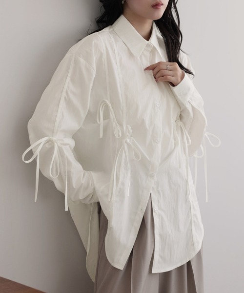 nouvellemoi(ヌーベルモイ)の「オーバーサイズフロントシャーリングリボンブラウスシャツ(シャツ/ブラウス・レディース・ホワイト/チャコール/ブラック/ライトグレー・FREE)」の7枚目の写真