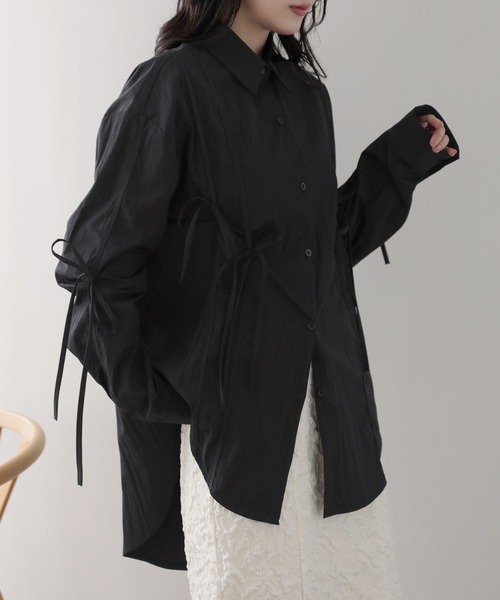 nouvellemoi(ヌーベルモイ)の「オーバーサイズフロントシャーリングリボンブラウスシャツ(シャツ/ブラウス・レディース・ホワイト/チャコール/ブラック/ライトグレー・FREE)」の5枚目の写真