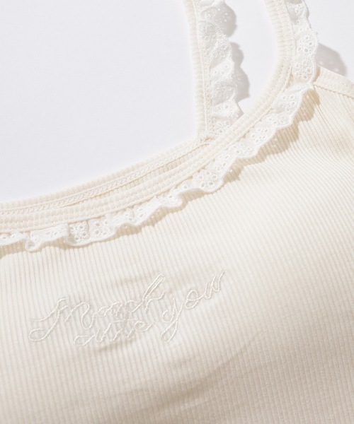 Lace Ladies(レースレディース)の「レター 刺繍 付き フリル カップ付き キャミソール(キャミソール・レディース・ブルー/アイボリー/ブラック/ホワイト・FREE)」の12枚目の写真