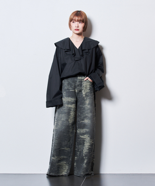 TAAKK（ターク）の「TAAKK DENIM WIDEPANTS TA25AW-PT333：デニムパンツ（デニムパンツ・レディース・ライトグレー/ピンク・SMALL/MEDIUM）」の4枚目の写真