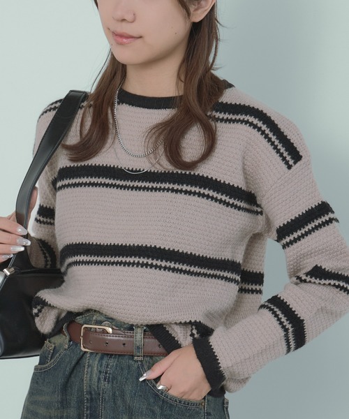 H.TOKYO（エイチトウキョウ）の「定番ボーダー クルーネックニットプルオーバー（ニット/セーター・レディース・ブラック/グレー/ホワイト・FREE）」の18枚目の写真