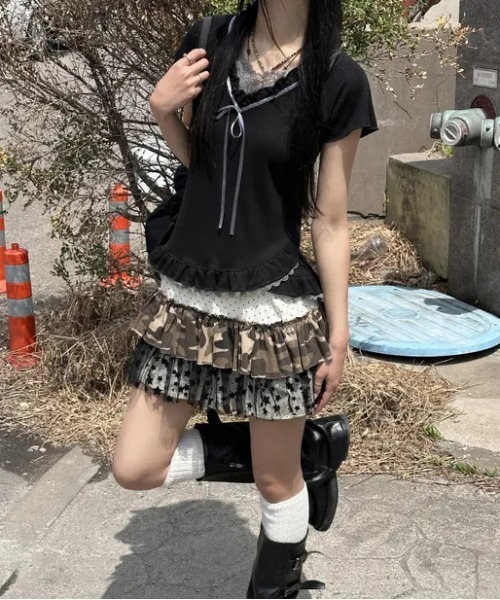 gossip！ロサンゼルス（ゴシップロサンゼルス）の「25aw 2way/星柄チュール リメイク風ティアードレイヤードミニスカート Y2K（スカート・レディース・カモフラージュ/ドット・FREE）」の5枚目の写真