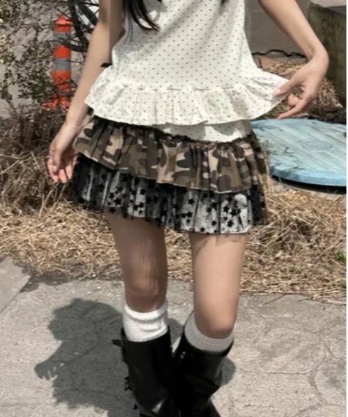 gossip！ロサンゼルス（ゴシップロサンゼルス）の「25aw 2way/星柄チュール リメイク風ティアードレイヤードミニスカート Y2K（スカート・レディース・カモフラージュ/ドット・FREE）」の15枚目の写真