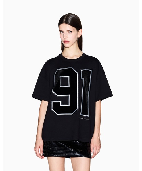 ARMANI EXCHANGE(アルマーニエクスチェンジ)の「【A|X アルマーニ エクスチェンジ】91ロゴ 半袖クルーネックTシャツ/BOY BOXY(Tシャツ/カットソー・レディース・ブラック・SMALL/MEDIUM/LARGE/X-SMALL/X-LARGE)」の1枚目の写真