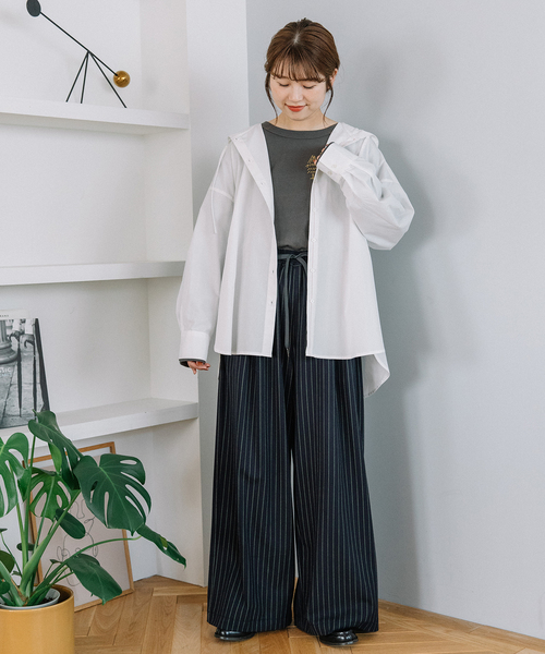 POU DOU DOU(プードゥドゥ)の「フーディシャツ(シャツ/ブラウス・レディース・イエロー/ブラック/オフホワイト・M)」の19枚目の写真