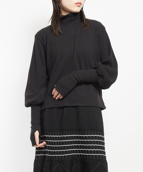 gomme（ゴム）の「リブニット　アームカバーＴ（Tシャツ/カットソー・レディース・チャコールグレー/ブラック・MEDIUM）」の2枚目の写真