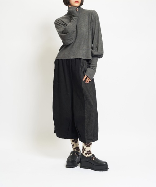 gomme（ゴム）の「リブニット　アームカバーＴ（Tシャツ/カットソー・レディース・チャコールグレー/ブラック・MEDIUM）」の4枚目の写真