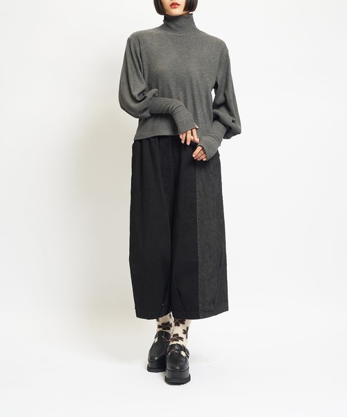 gomme（ゴム）の「リブニット　アームカバーＴ（Tシャツ/カットソー・レディース・チャコールグレー/ブラック・MEDIUM）」の5枚目の写真