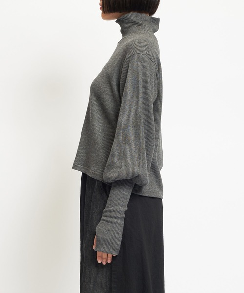 gomme（ゴム）の「リブニット　アームカバーＴ（Tシャツ/カットソー・レディース・チャコールグレー/ブラック・MEDIUM）」の11枚目の写真